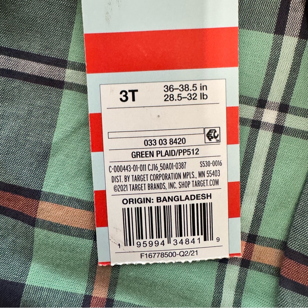 Cat & Jack Boys Green Plaid Button Down Shirt 3T NWT Stretch - Picture 6 of 7